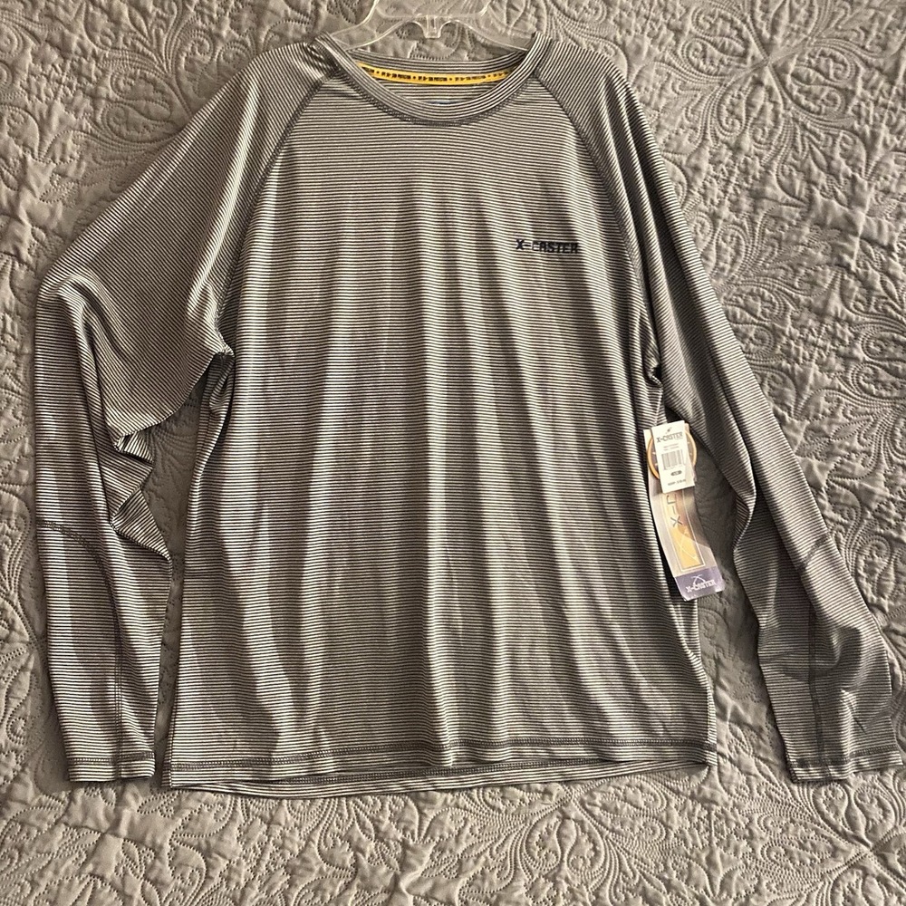 X-Caster Shirt Mens Large Striped Long Sleeve Fishing UPF 50+ Sun Protection NWT